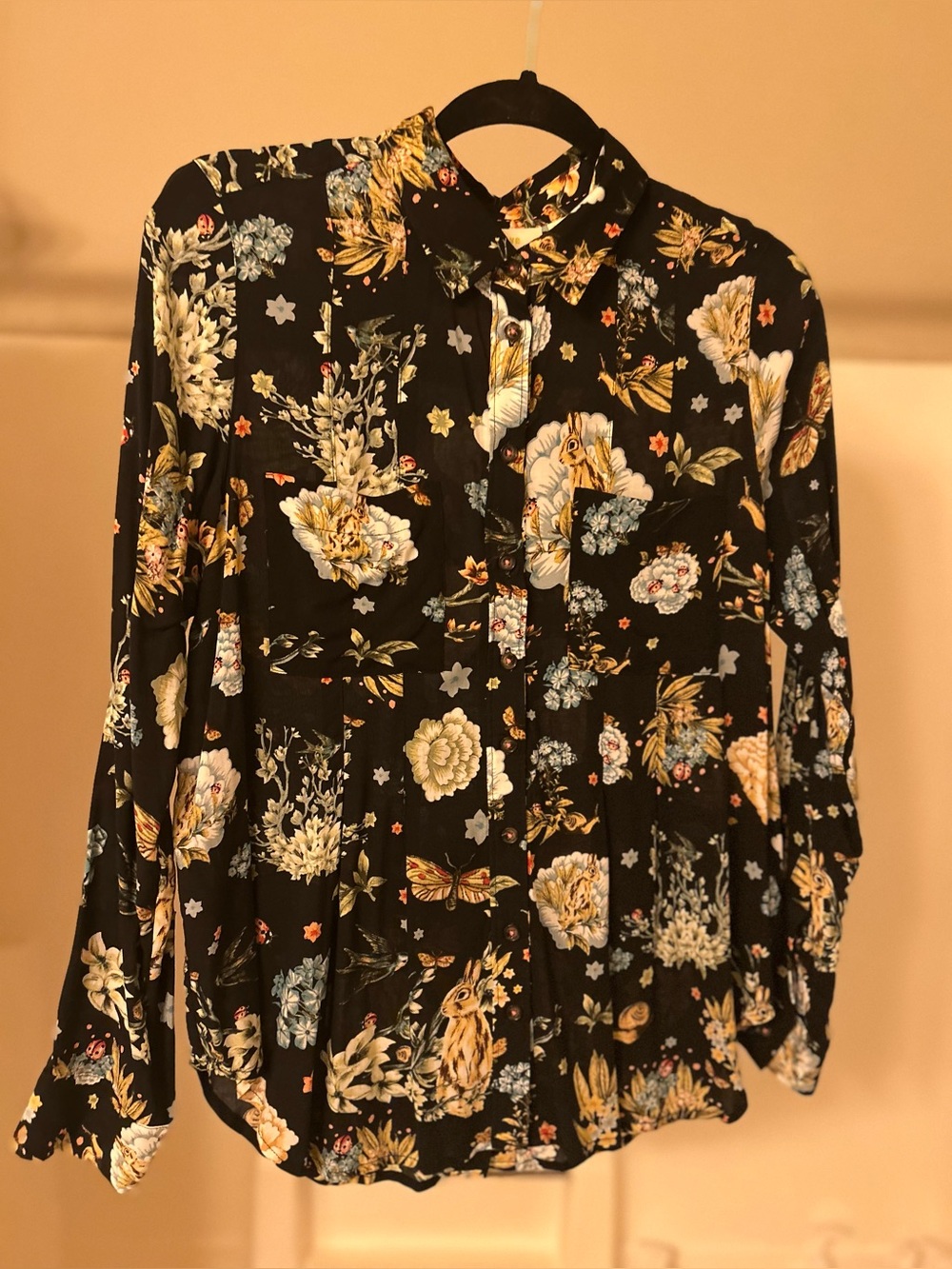 Anthropologie Black Floral Button-Down Shirt